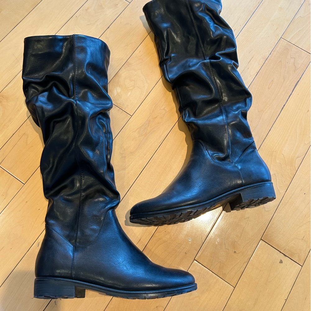 Black Leather Knee-High Boots